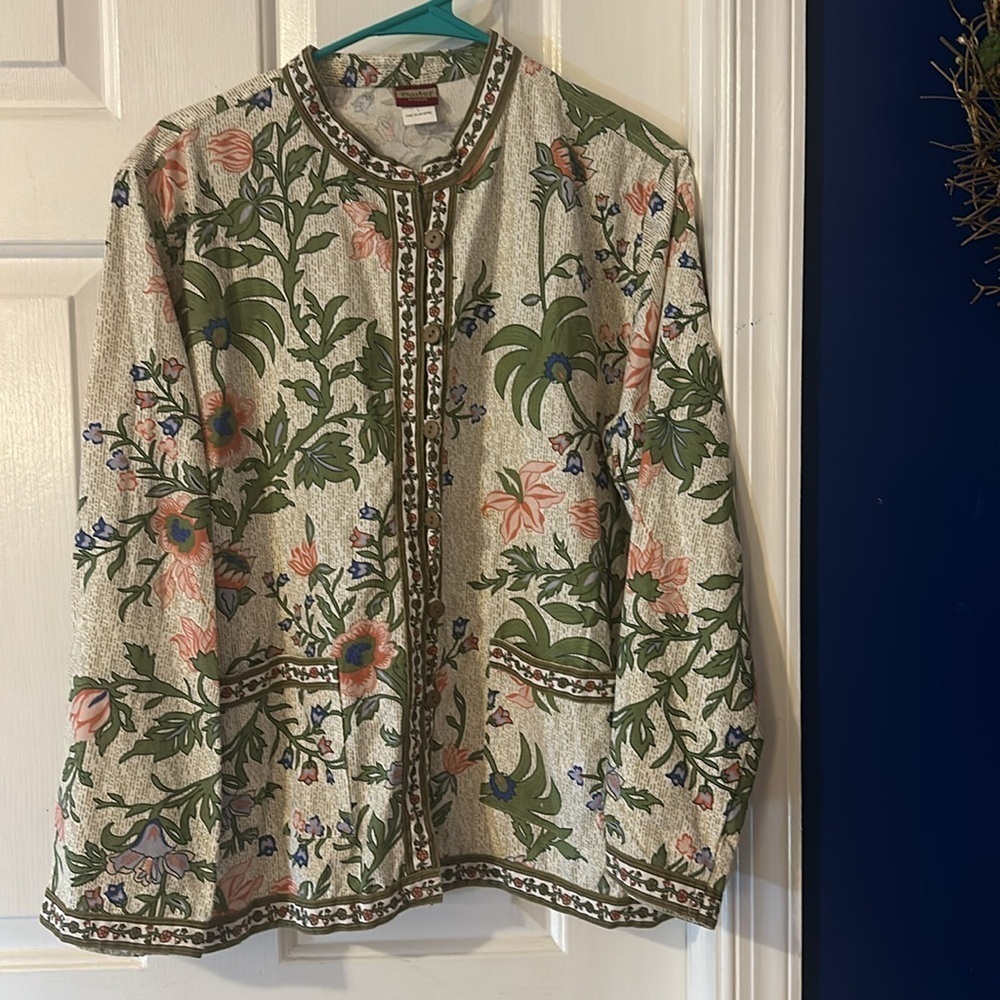 Women’s Vintage Tudor Court Floral 100% Cotton Jacket Size Large - Picture 2 of 9